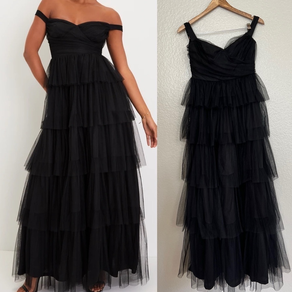 Lulu's Black Tiered Tulle Maxi Dress